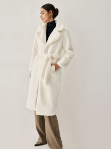 Open Collar Faux Fur Trench Coat sold by COMMENSE