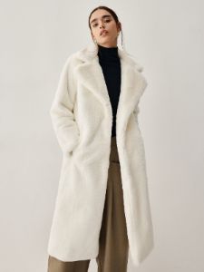 Open Collar Faux Fur Trench Coat sold by COMMENSE