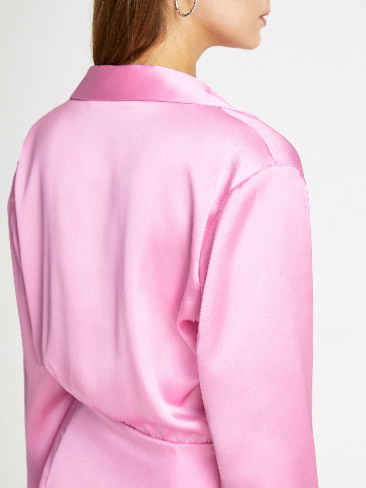 Satin Long Sleeve Wrap Shirt Dress sold by COMMENSE product image thumbnail 5