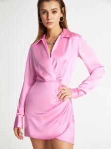 Satin Long Sleeve Wrap Shirt Dress sold by COMMENSE