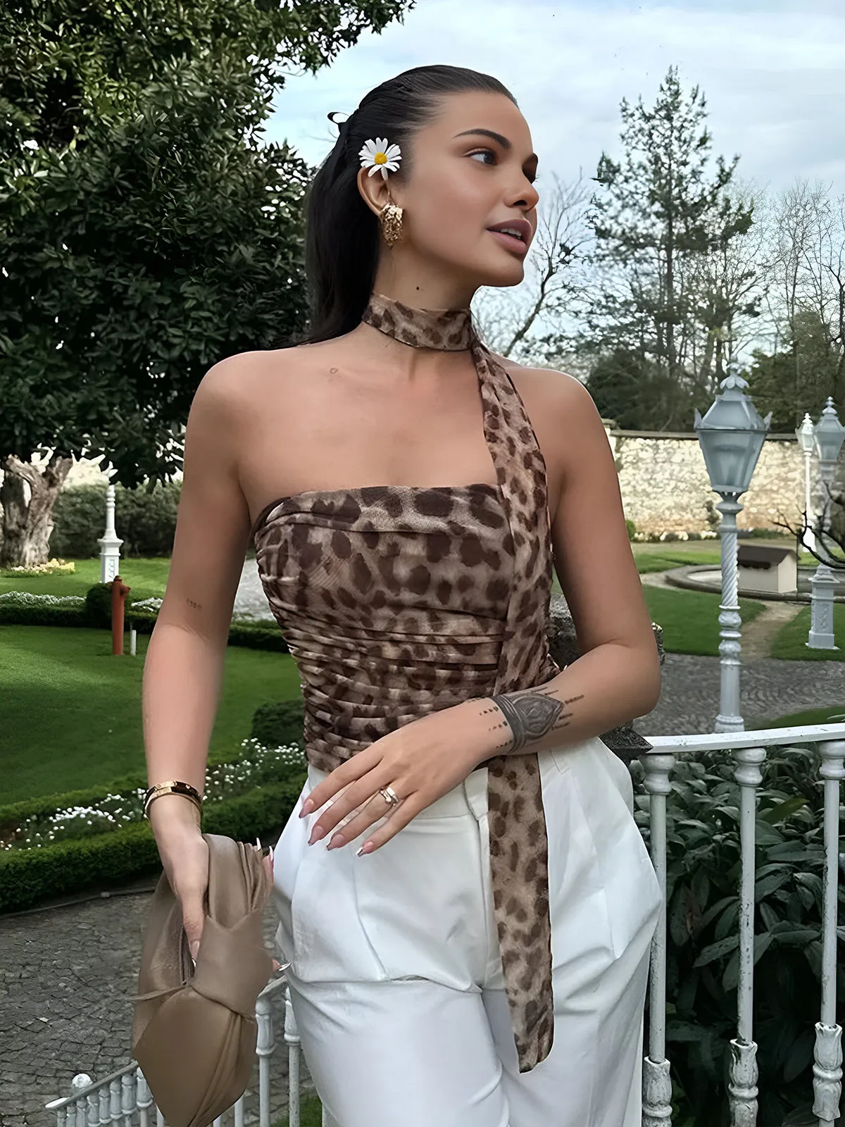Leopard Print Tie Neck Backless Tube Top sold by COMMENSE product image thumbnail 3
