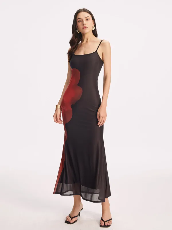 Print Over-Layer Mesh Cami Dress sold by COMMENSE