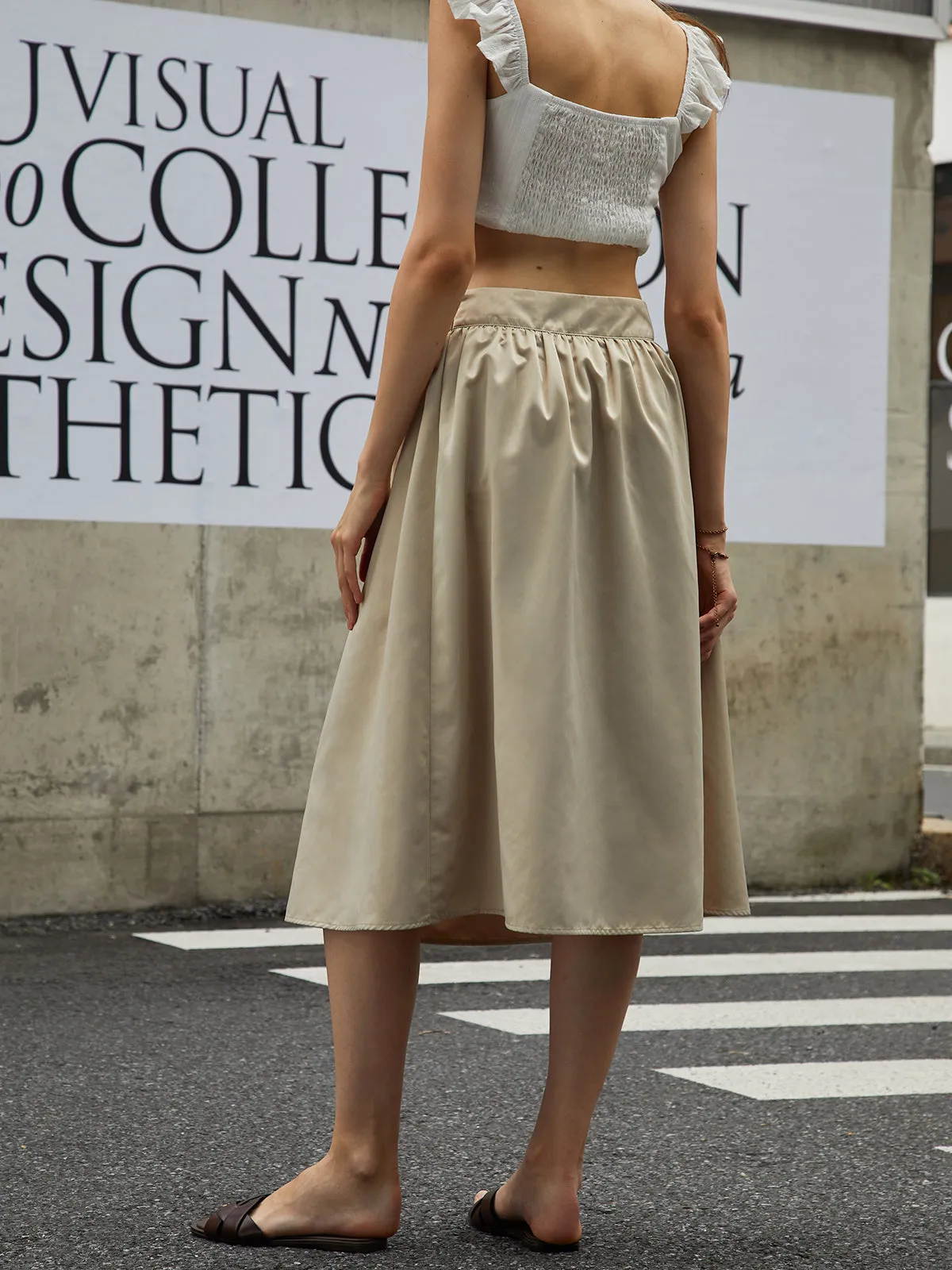 Solid Plain Midi Skirt sold by COMMENSE product image thumbnail 4