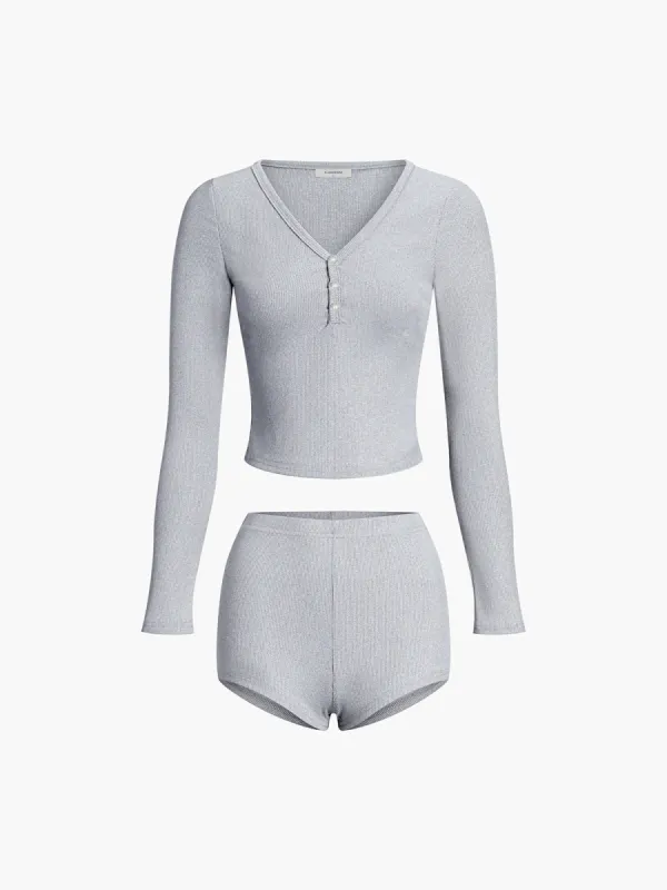 Ribbed Tight-Fitting Knit Short Set sold by COMMENSE