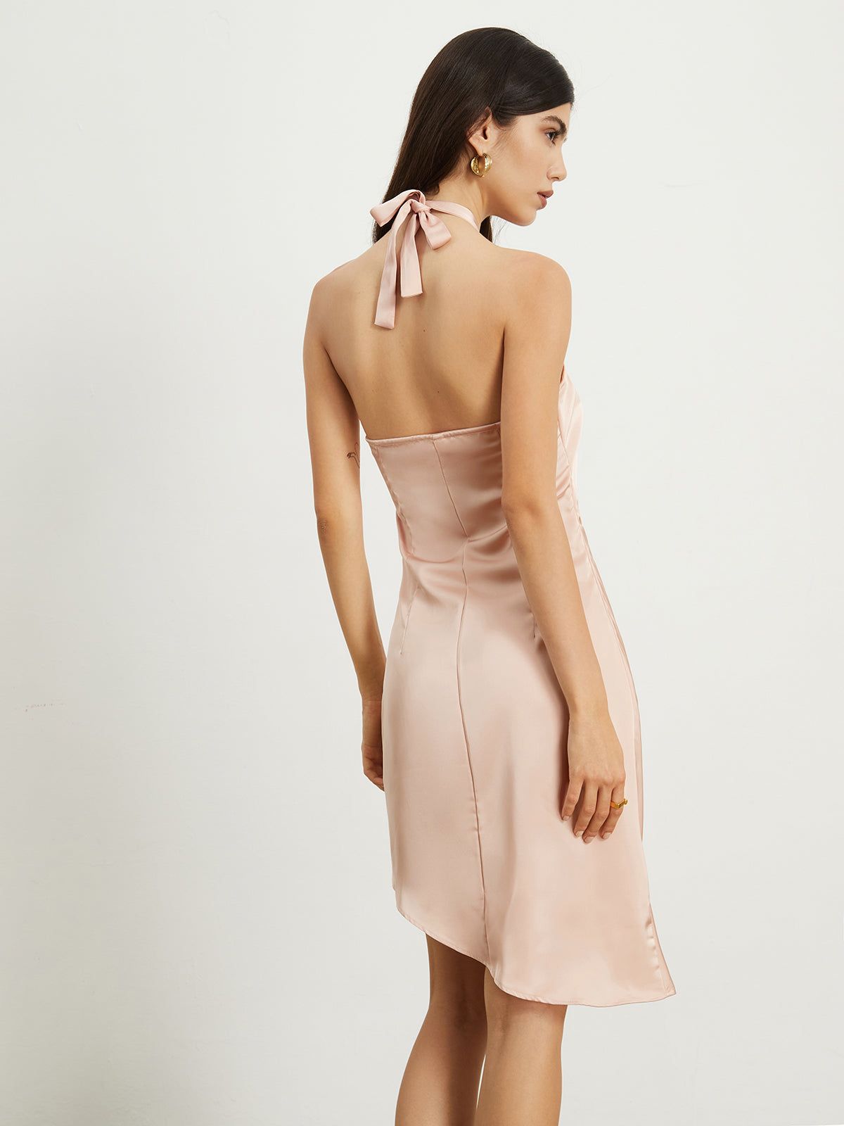 Halter Rosebud Satin Open Back Short Dress sold by COMMENSE product image thumbnail 2