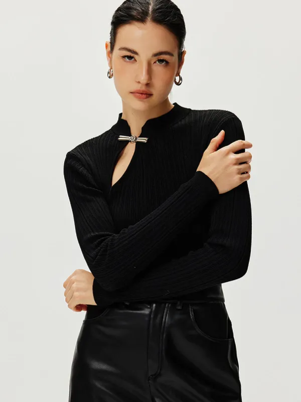 Ribbed Metal Knotted Sweater sold by COMMENSE