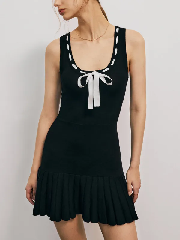 Bow Decor Pleated Short Dress made by COMMENSE