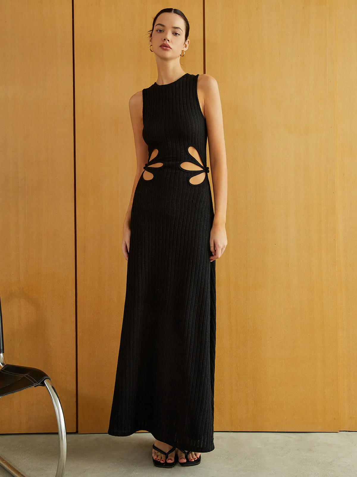 Textured Sleeveless Cutout Long Dress sold by COMMENSE