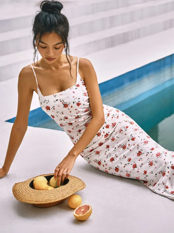 Roses Blooming Floral Print Cami Long Dress sold by COMMENSE