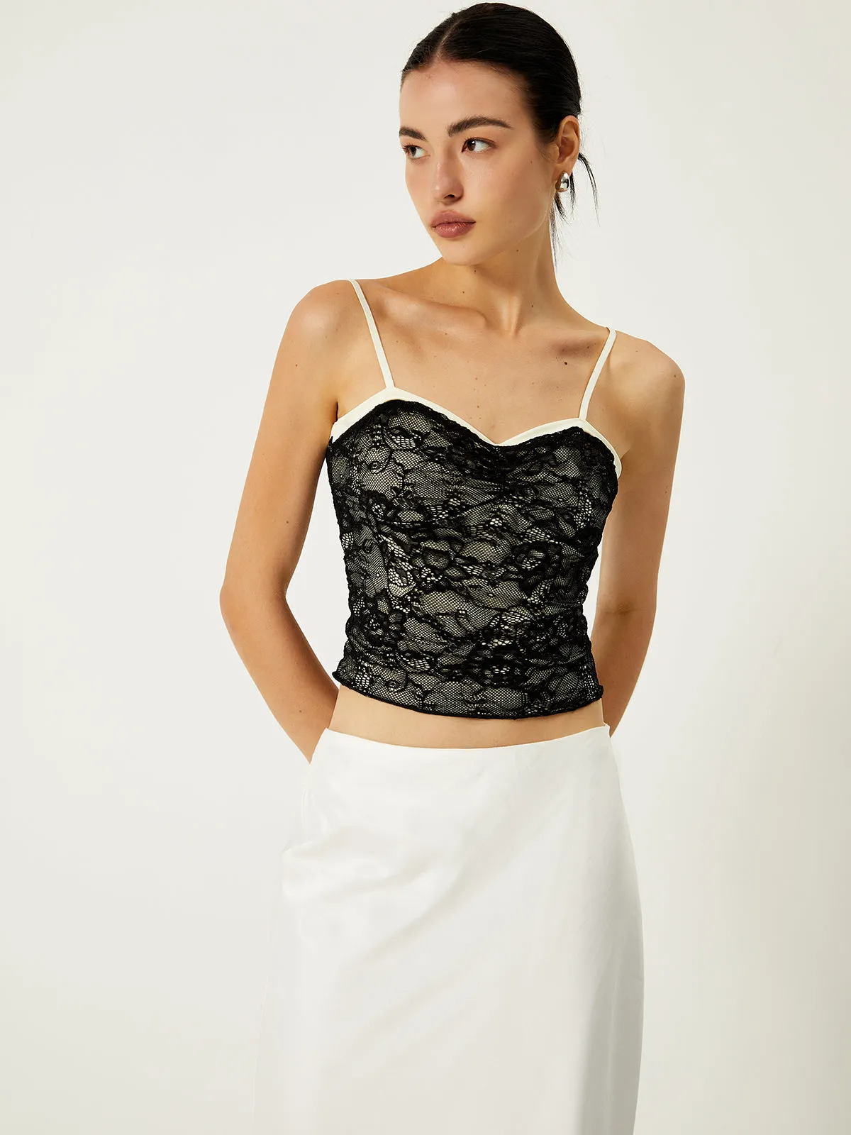 Lace Contrast Trim Cami Top sold by COMMENSE