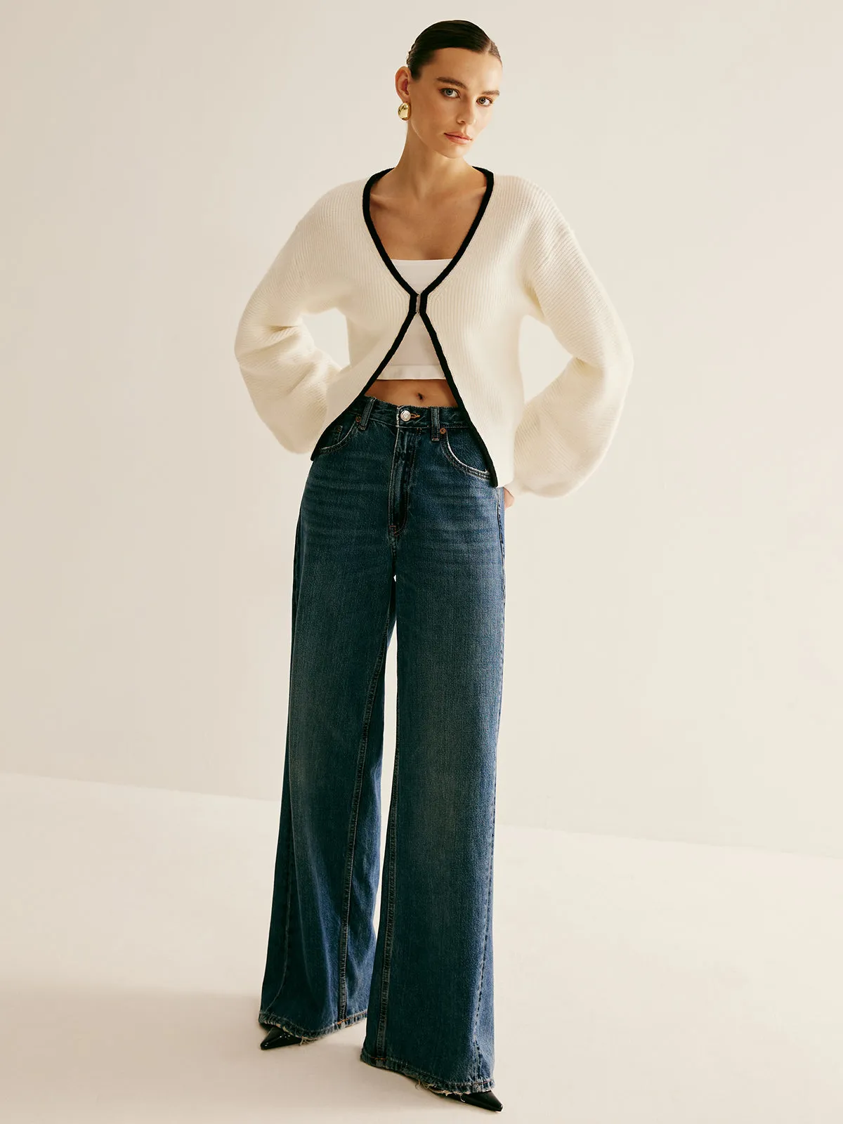 Oversized Contrast Trim Clasp Knit Outwear sold by COMMENSE product image thumbnail 2