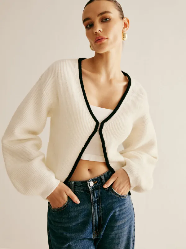 Oversized Contrast Trim Clasp Knit Outwear sold by COMMENSE