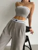 Tube Top Two Piece Contrast Waistband Pants Set sold by COMMENSE