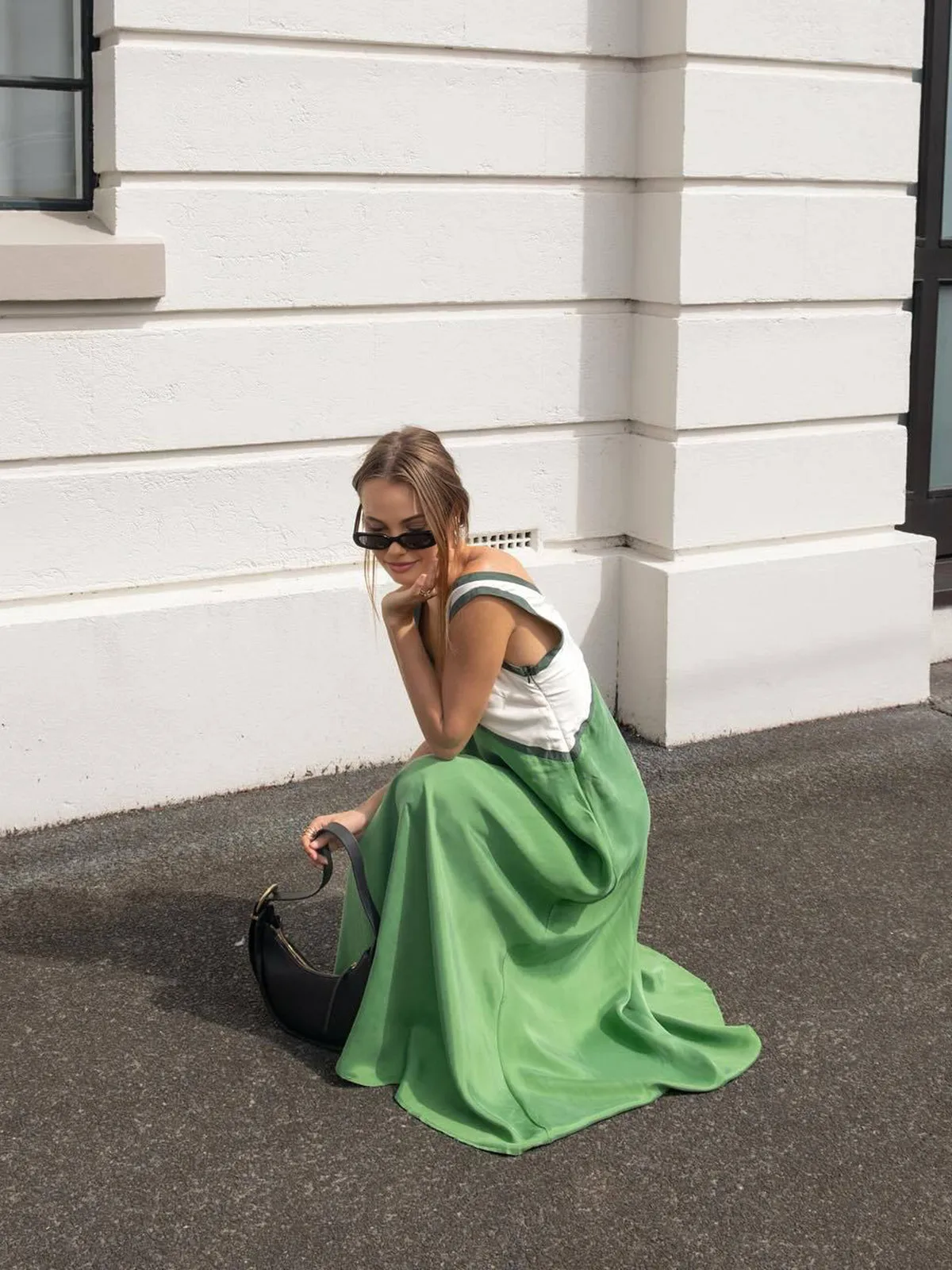 Satin Contrast Trim Long Dress sold by COMMENSE product image thumbnail 4