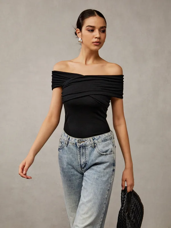 Off Shoulder Plain T-Shirt sold by COMMENSE