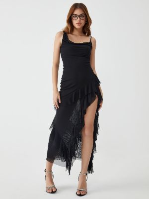 Ruffle Trim Split Long Dress sold by COMMENSE