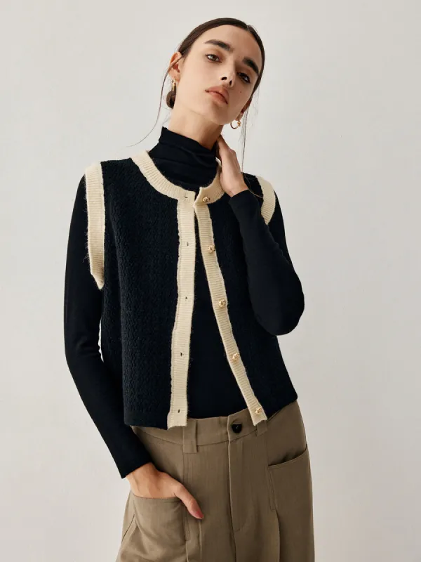 Contrast Trim Knit Vest sold by COMMENSE