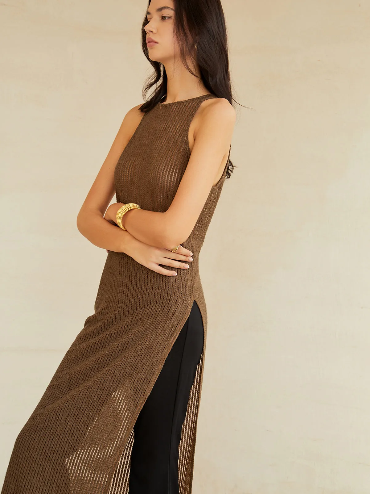 Semi-Sheer Split Long Tank Top sold by COMMENSE product image thumbnail 5