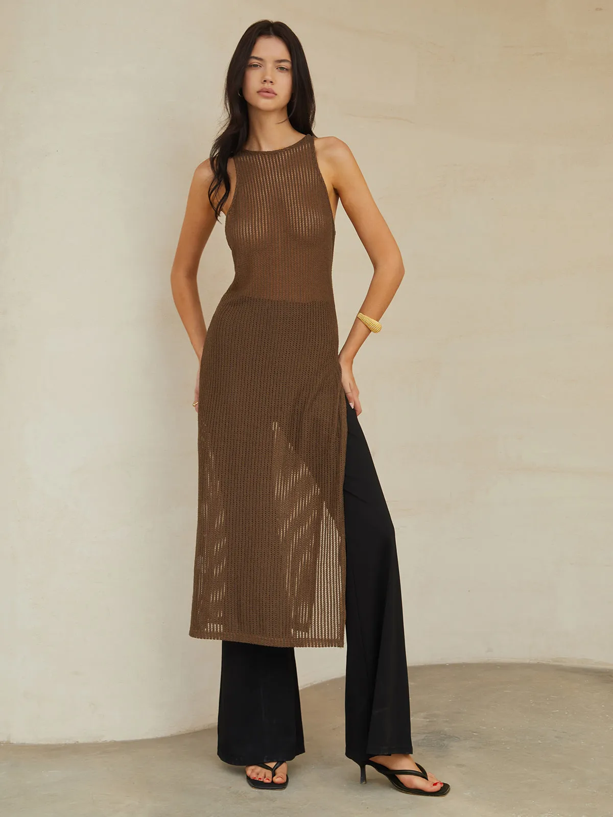 Semi-Sheer Split Long Tank Top sold by COMMENSE product image thumbnail 2