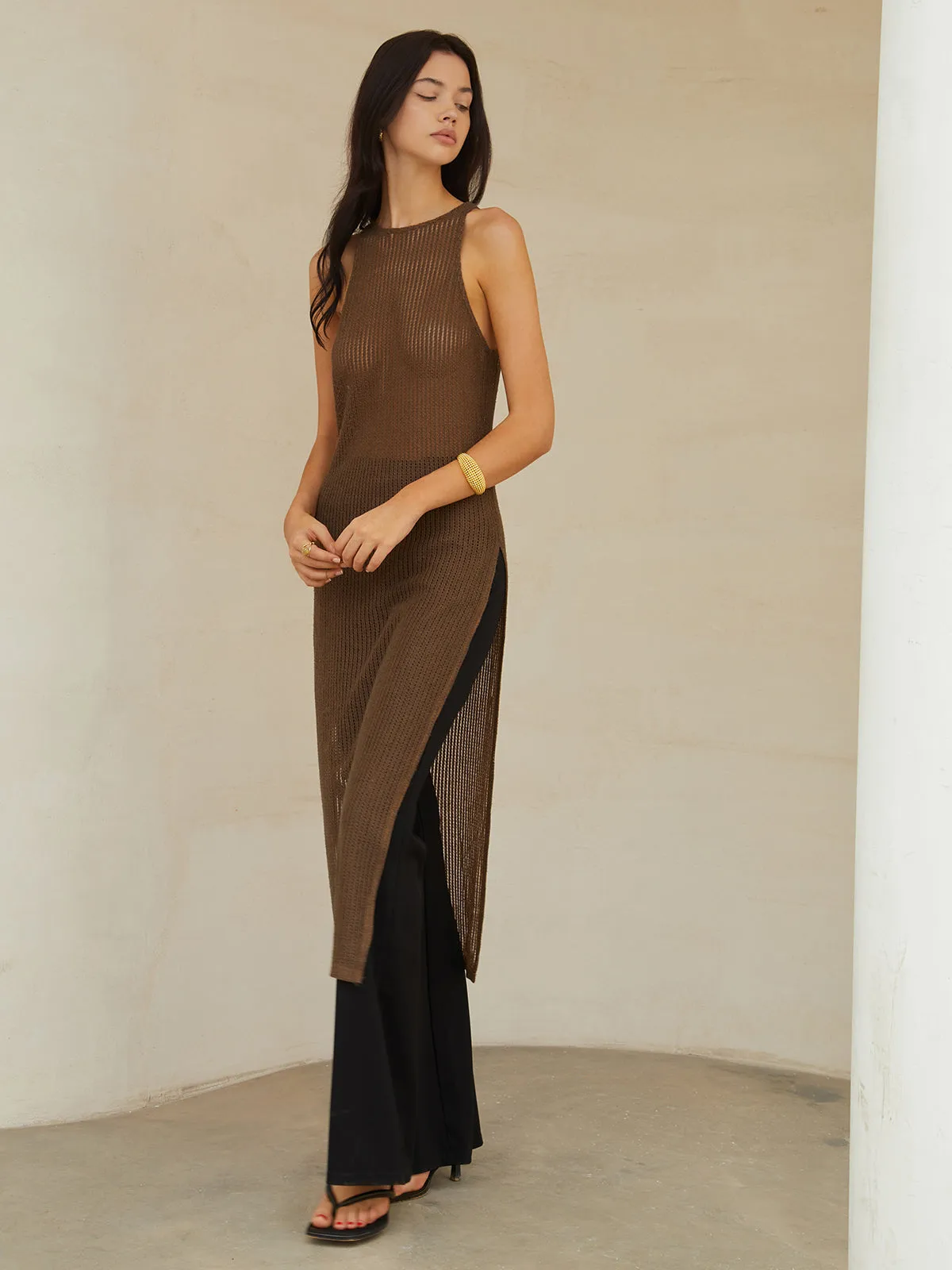Semi-Sheer Split Long Tank Top sold by COMMENSE product image thumbnail 3