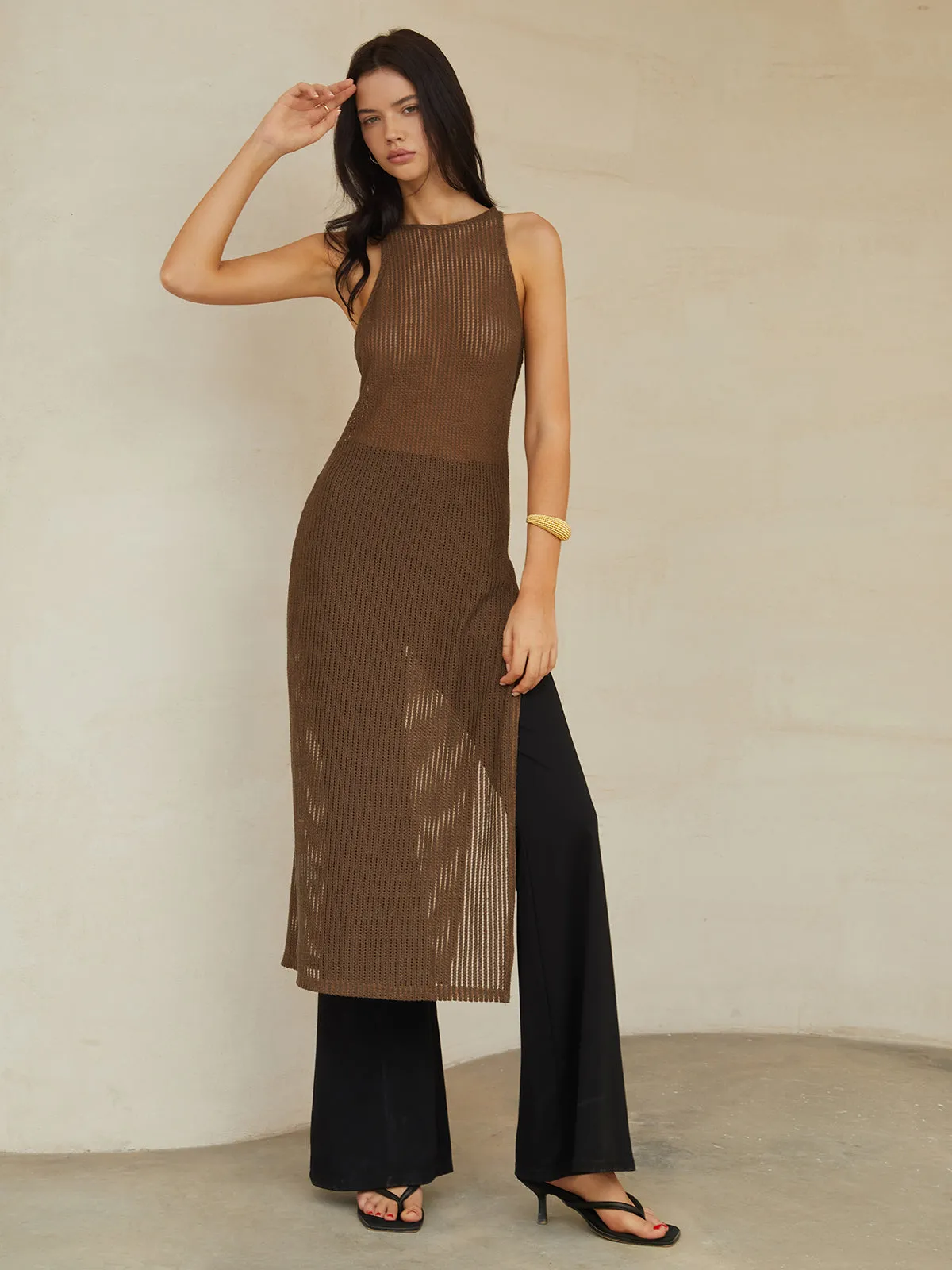 Semi-Sheer Split Long Tank Top sold by COMMENSE product image thumbnail 4