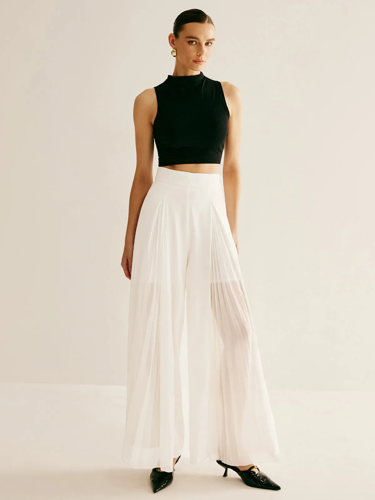 Pleated Zipper Semi-Sheer Pants sold by COMMENSE product image thumbnail 5