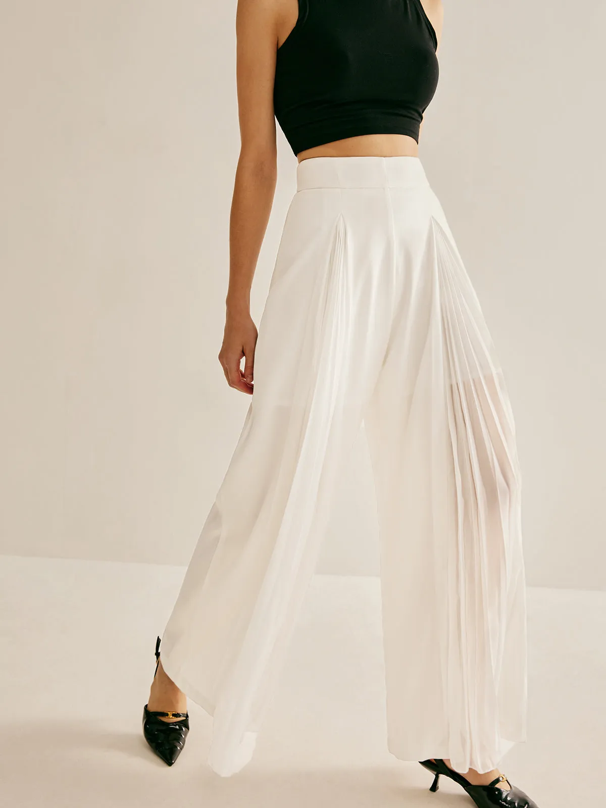 Pleated Zipper Semi-Sheer Pants sold by COMMENSE product image thumbnail 3