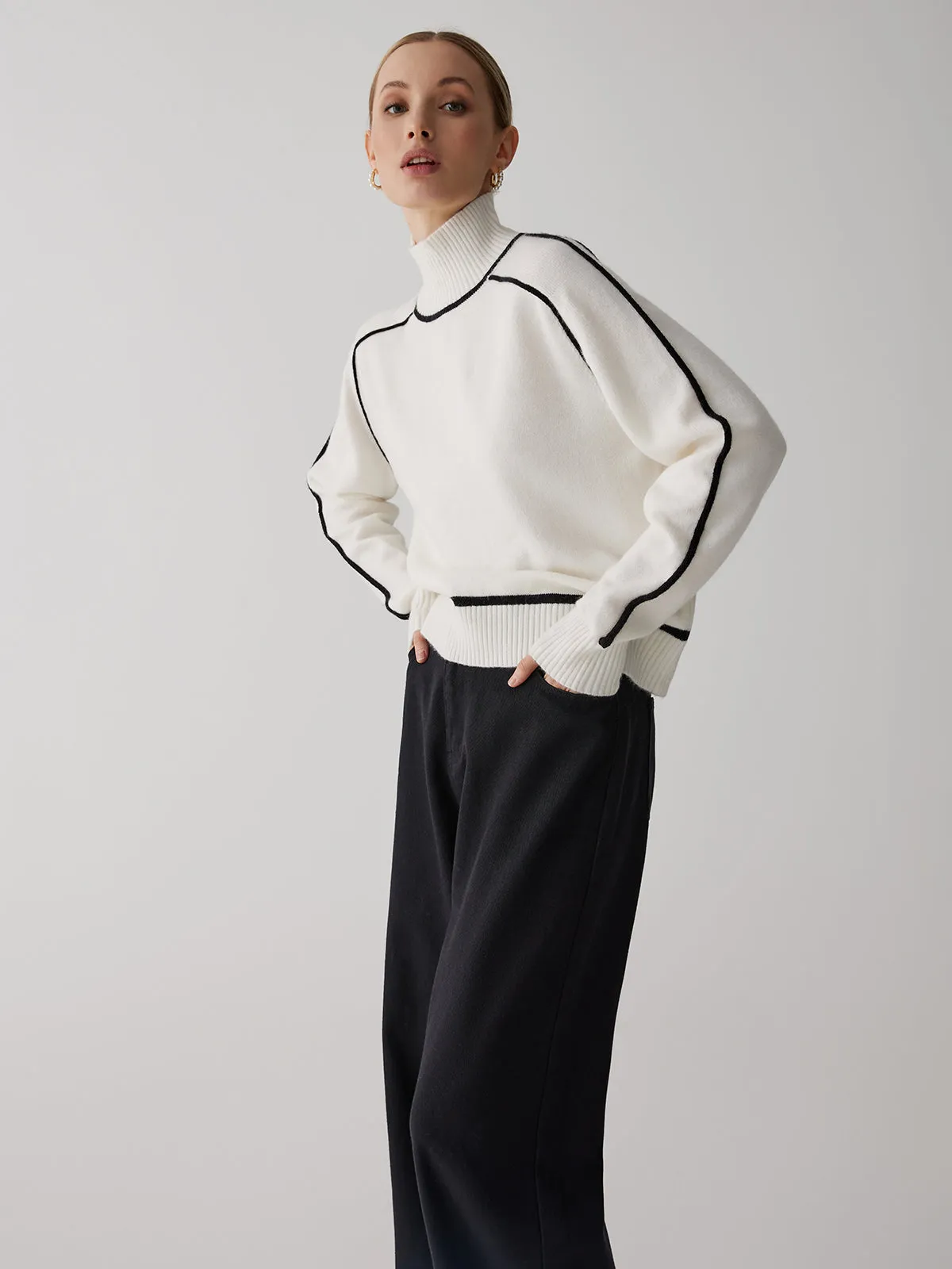 Contrast Turtleneck Long Sleeve Sweater sold by COMMENSE product image thumbnail 3