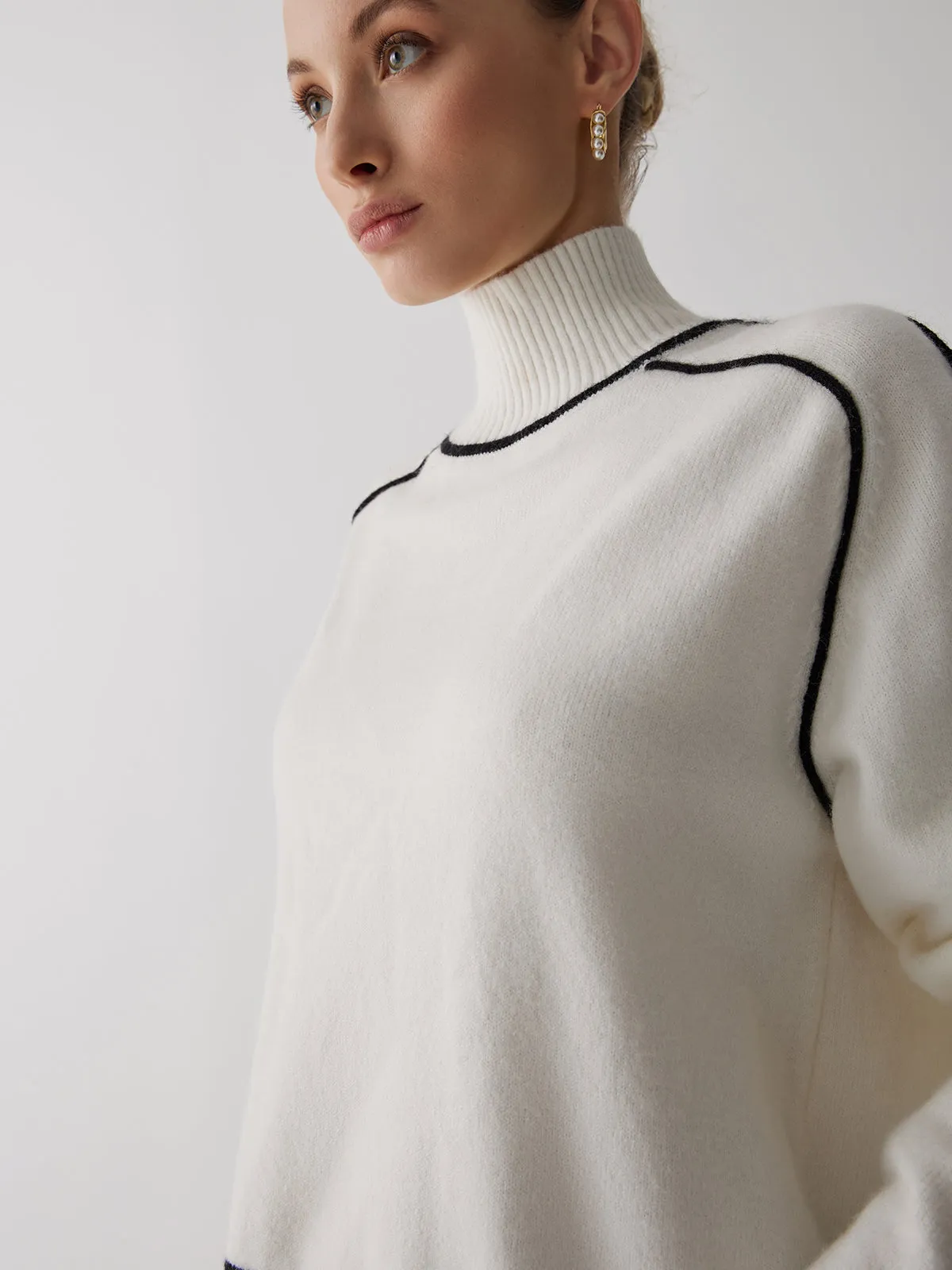 Contrast Turtleneck Long Sleeve Sweater sold by COMMENSE product image thumbnail 4