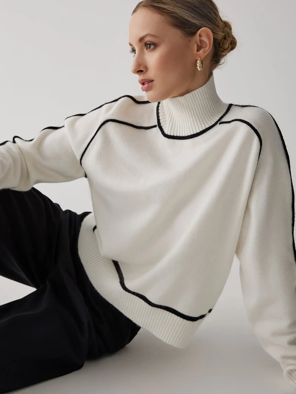 Contrast Turtleneck Long Sleeve Sweater sold by COMMENSE product image thumbnail 5