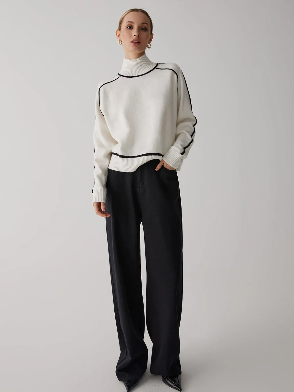 Contrast Turtleneck Long Sleeve Sweater sold by COMMENSE product image thumbnail 2