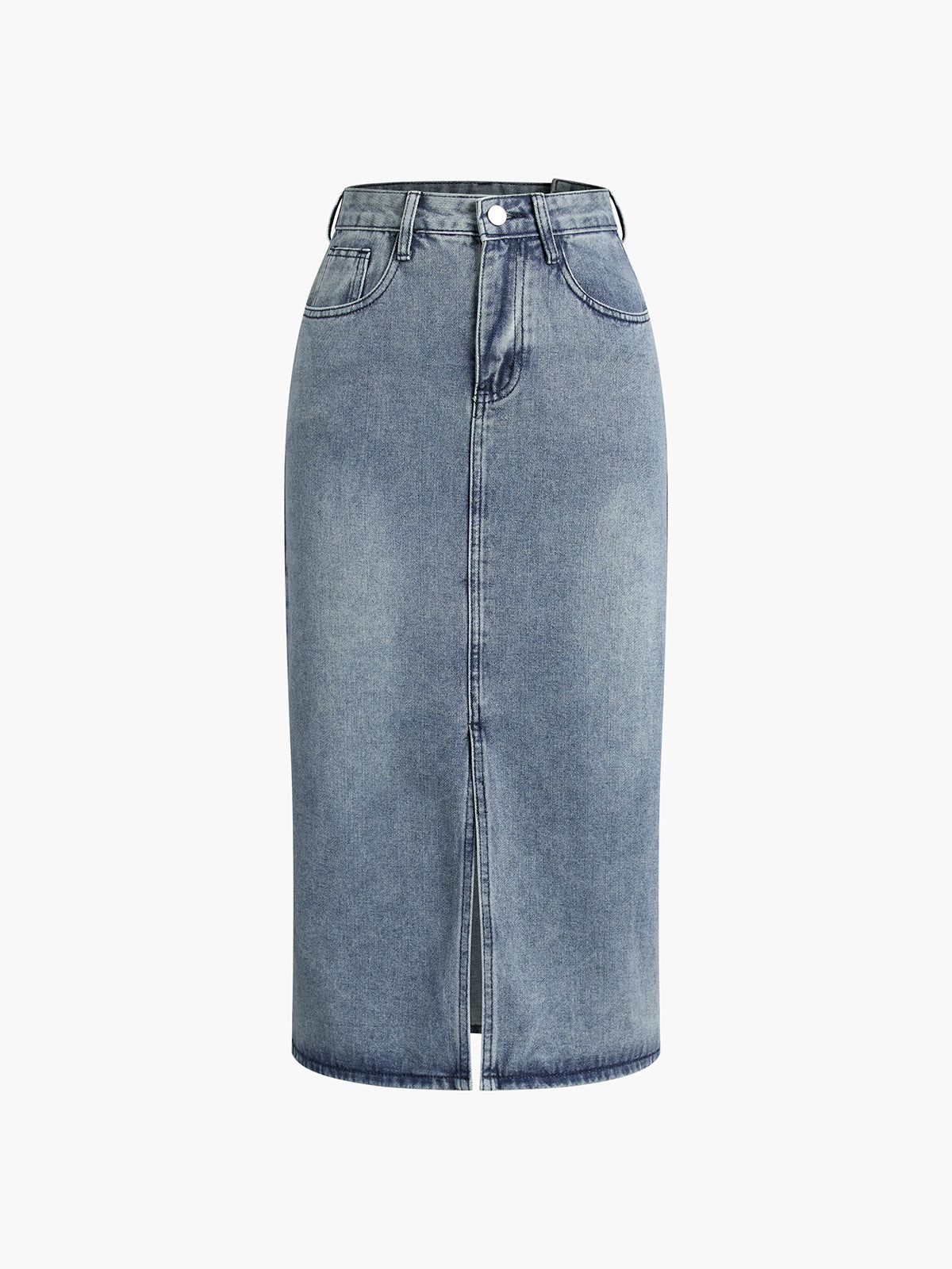 Back Buttons Denim Maxi Jean Skirt sold by COMMENSE