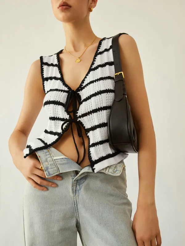 Stripe Tied Fly Away Crop Top sold by COMMENSE