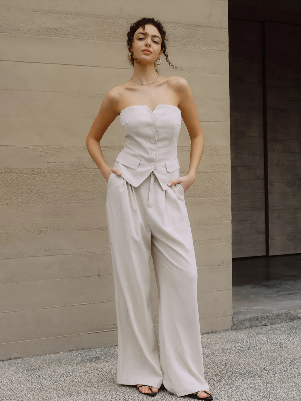 Linen Blends Solid Casual Pants sold by COMMENSE