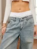 Panel Contrast Binding Denim Jeans sold by COMMENSE