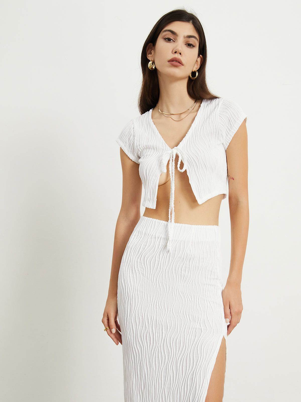 Wavy Textured Two Piece Skirt Set sold by COMMENSE product image thumbnail 4