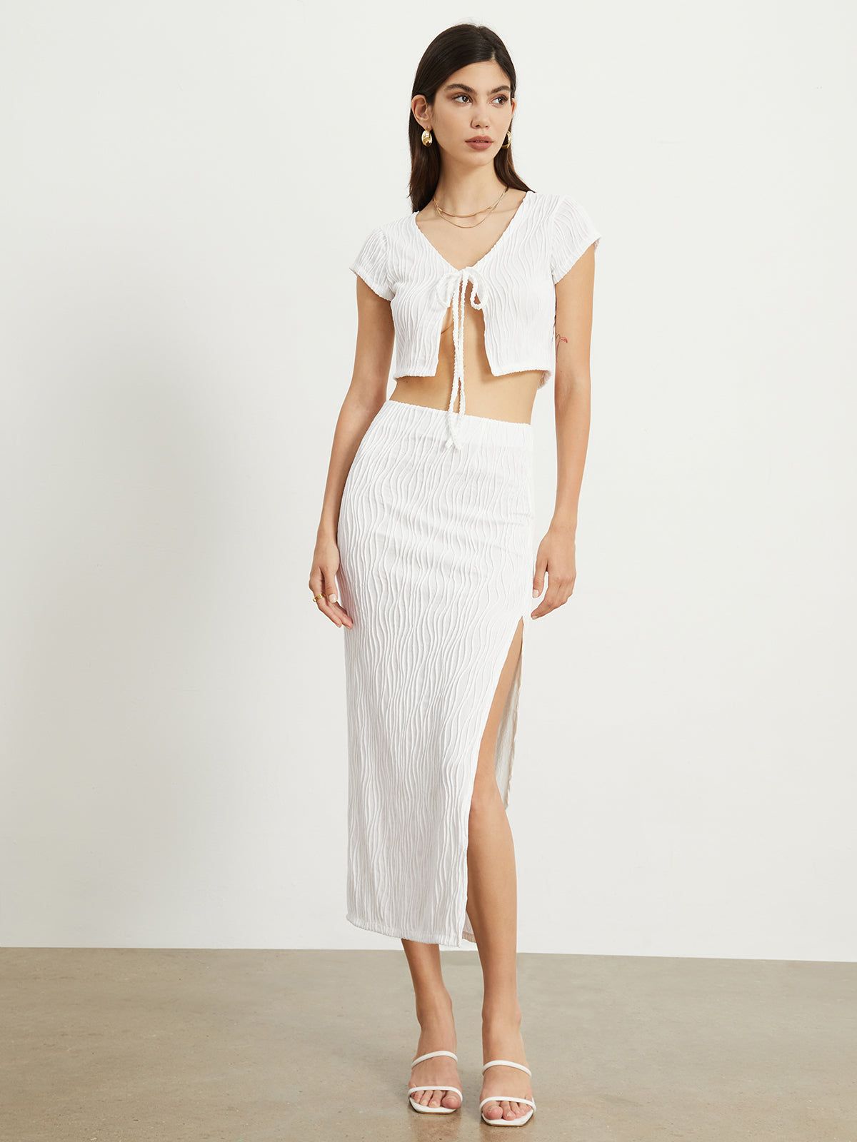 Wavy Textured Two Piece Skirt Set sold by COMMENSE