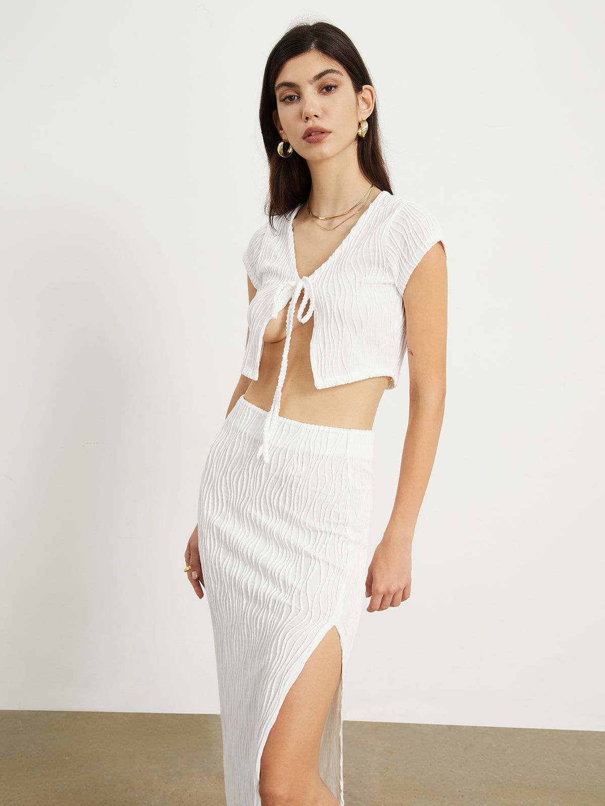 Wavy Textured Two Piece Skirt Set sold by COMMENSE product image thumbnail 5