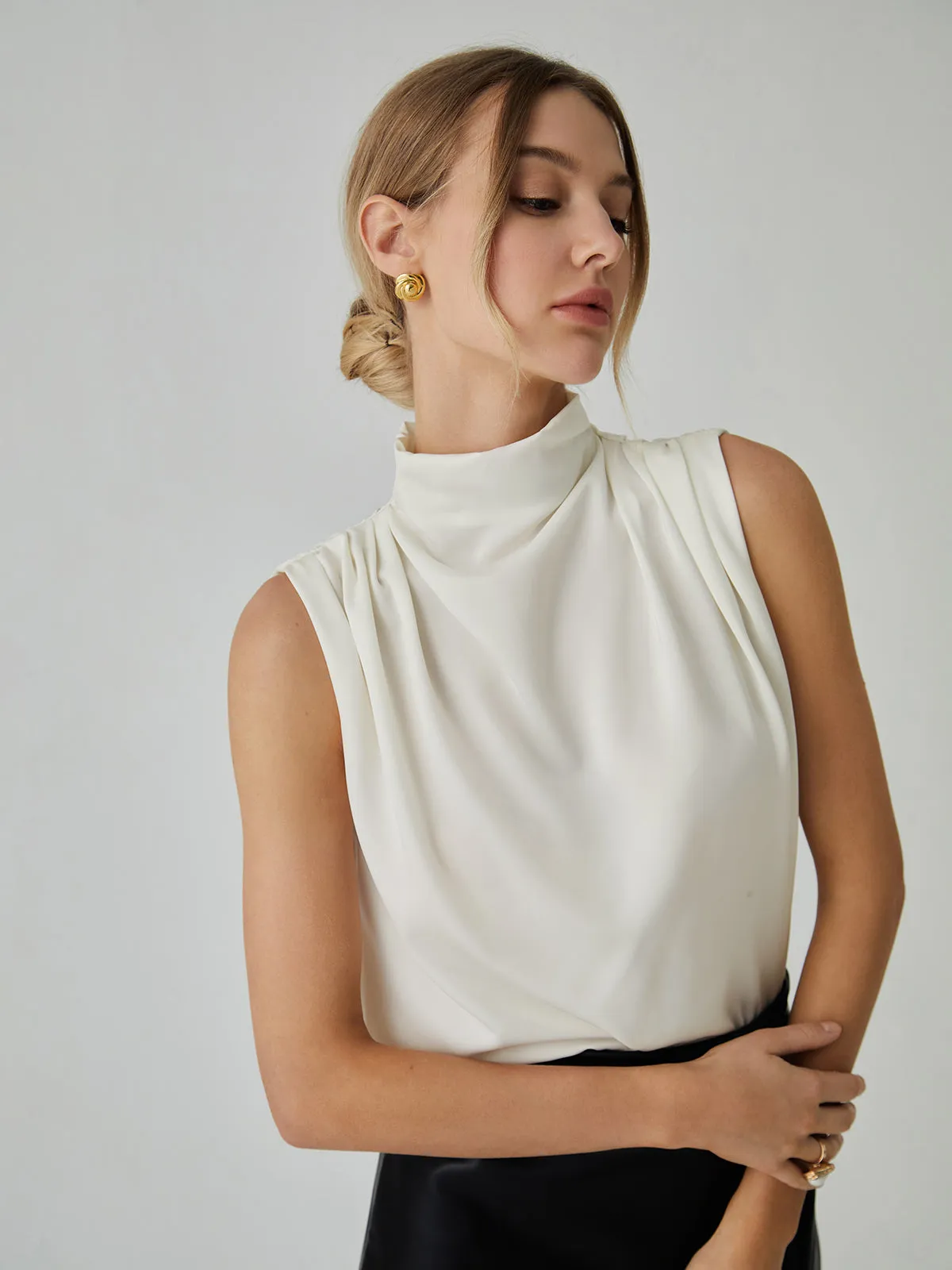 Pleated High Neck Sleeveless Blouse sold by COMMENSE product image thumbnail 2