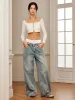 Panel Contrast Binding Denim Jeans sold by COMMENSE