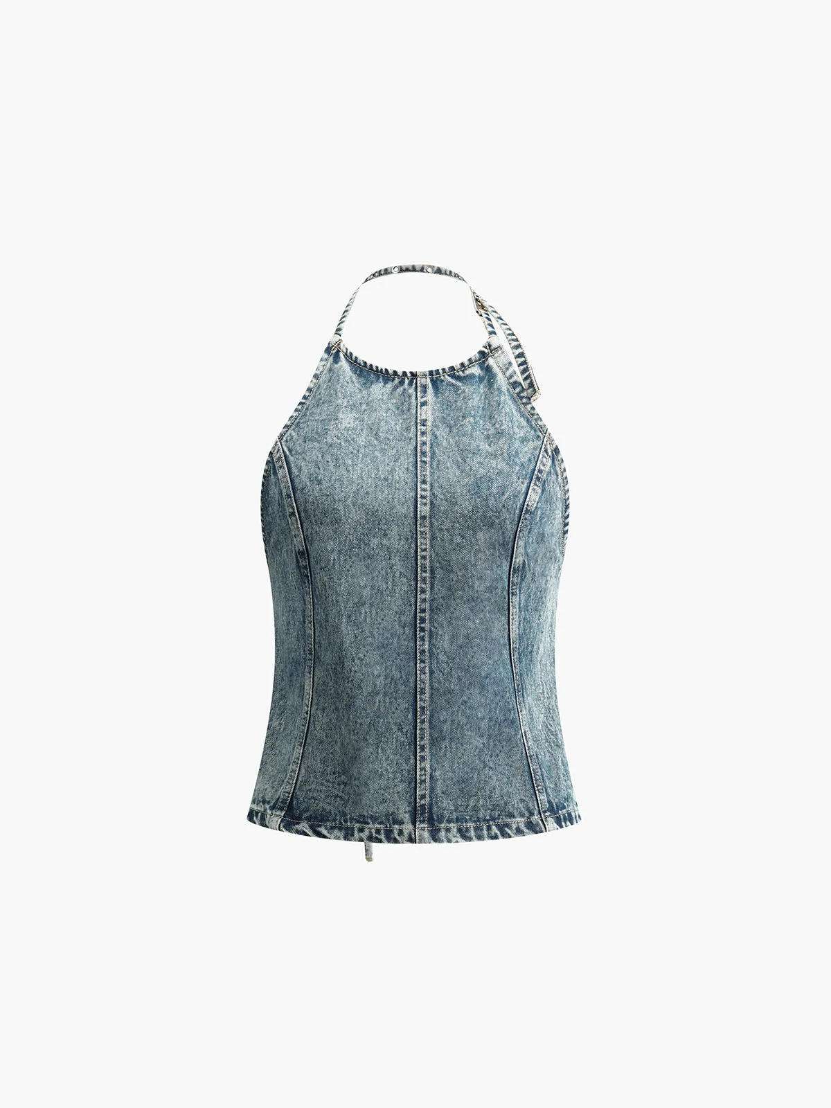 Halter Backless Denim Tank Top sold by COMMENSE