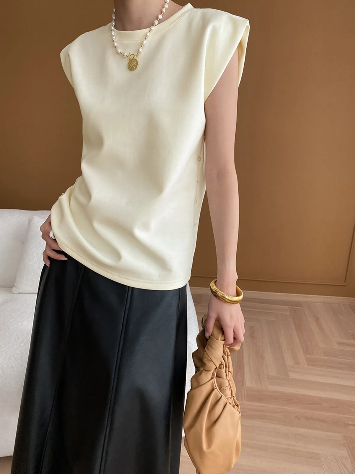 Ribbed Sleeveless Crew Neck Blouse sold by COMMENSE product image thumbnail 3