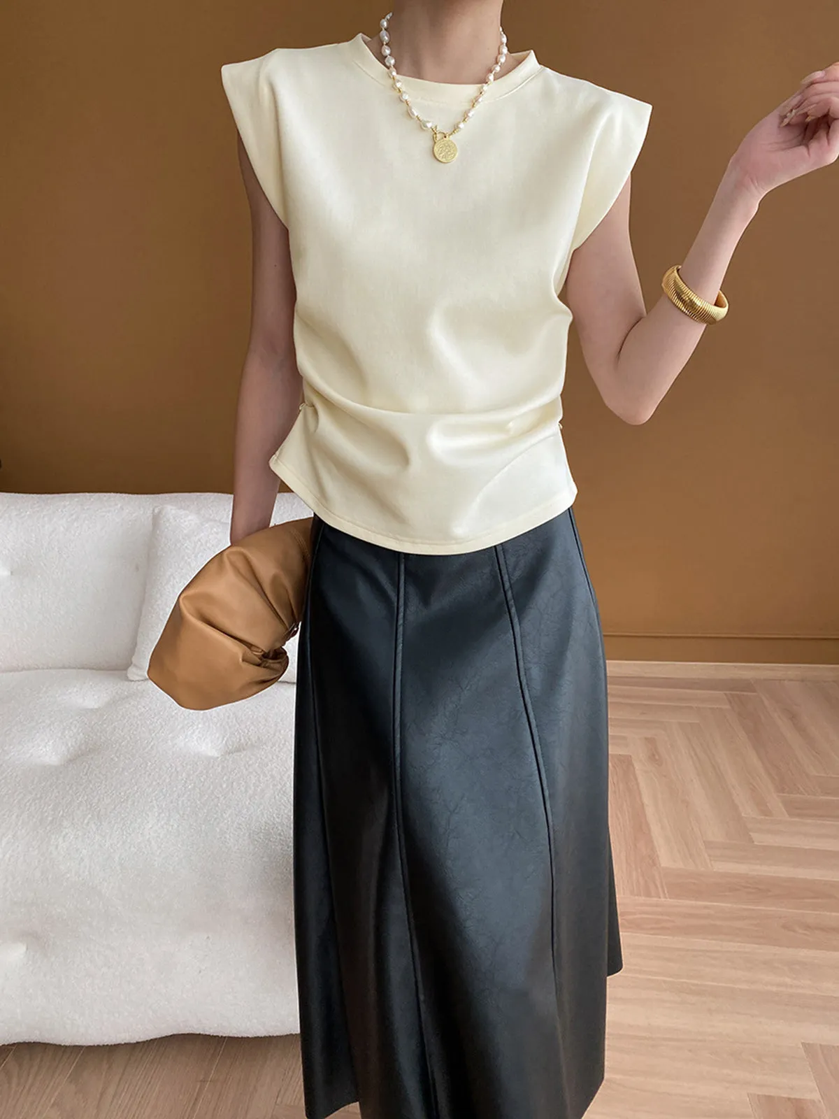 Ribbed Sleeveless Crew Neck Blouse sold by COMMENSE