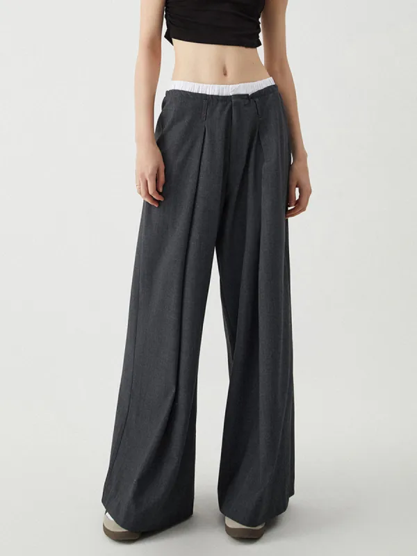 Loose Contrast Binding Wide Leg Pants sold by COMMENSE