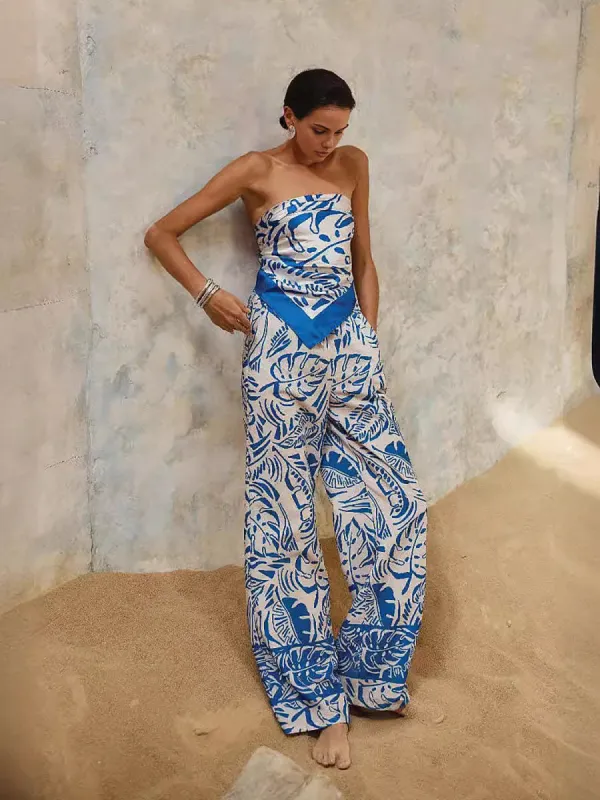 Plant Printed Scarf With Pants Set sold by COMMENSE