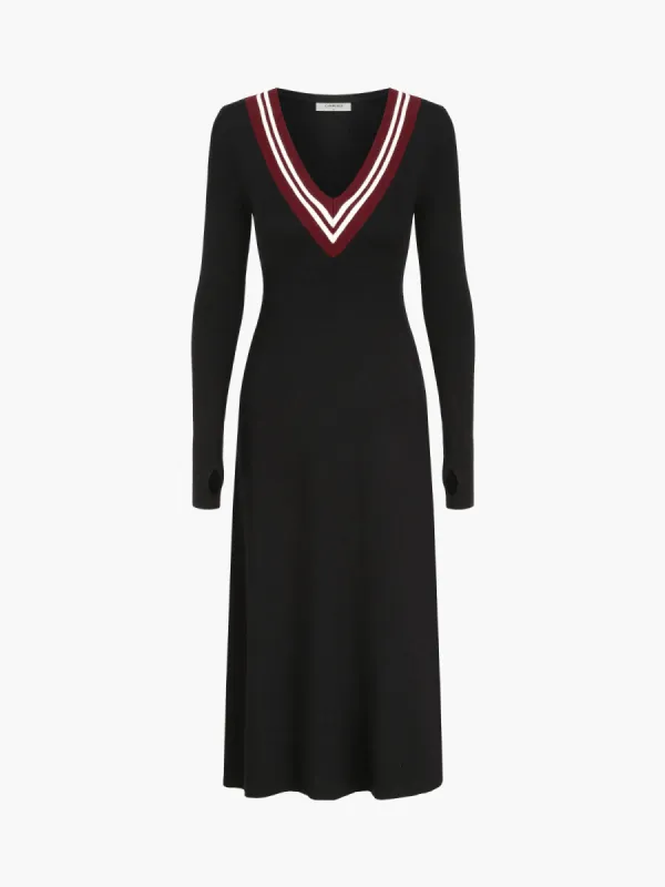 Contrast Neckline Long Sleeve Long Sweater Dress sold by COMMENSE