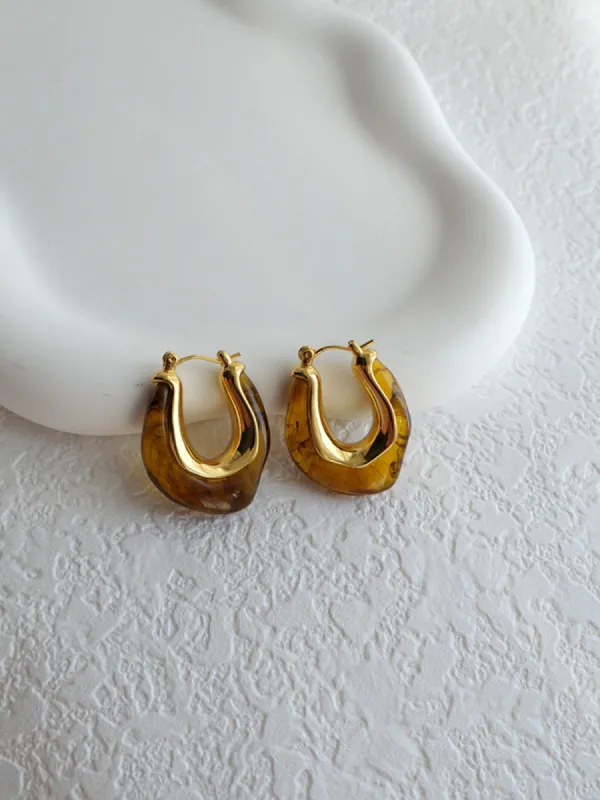 Golden Embrace Amber Hoop Earrings sold by COMMENSE