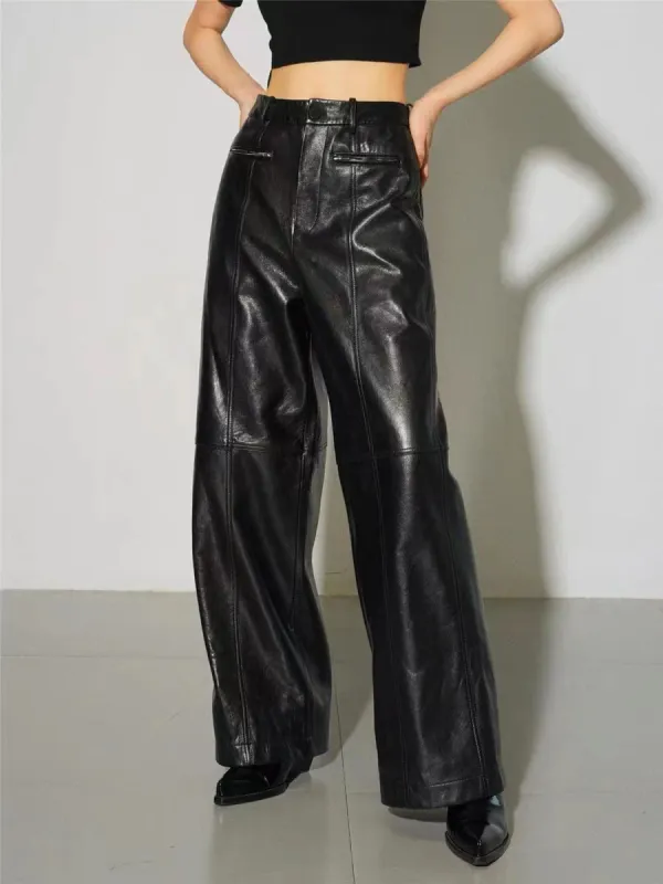 Zippered Faux Leather Straight Leg Mid-waist Pants sold by COMMENSE