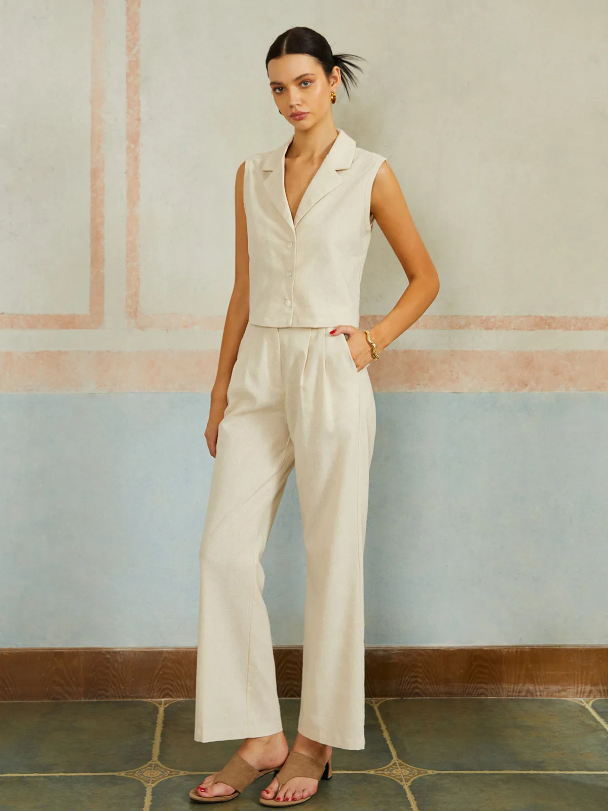 Casual Cotton & Linen Sleeveless Pants Set sold by COMMENSE