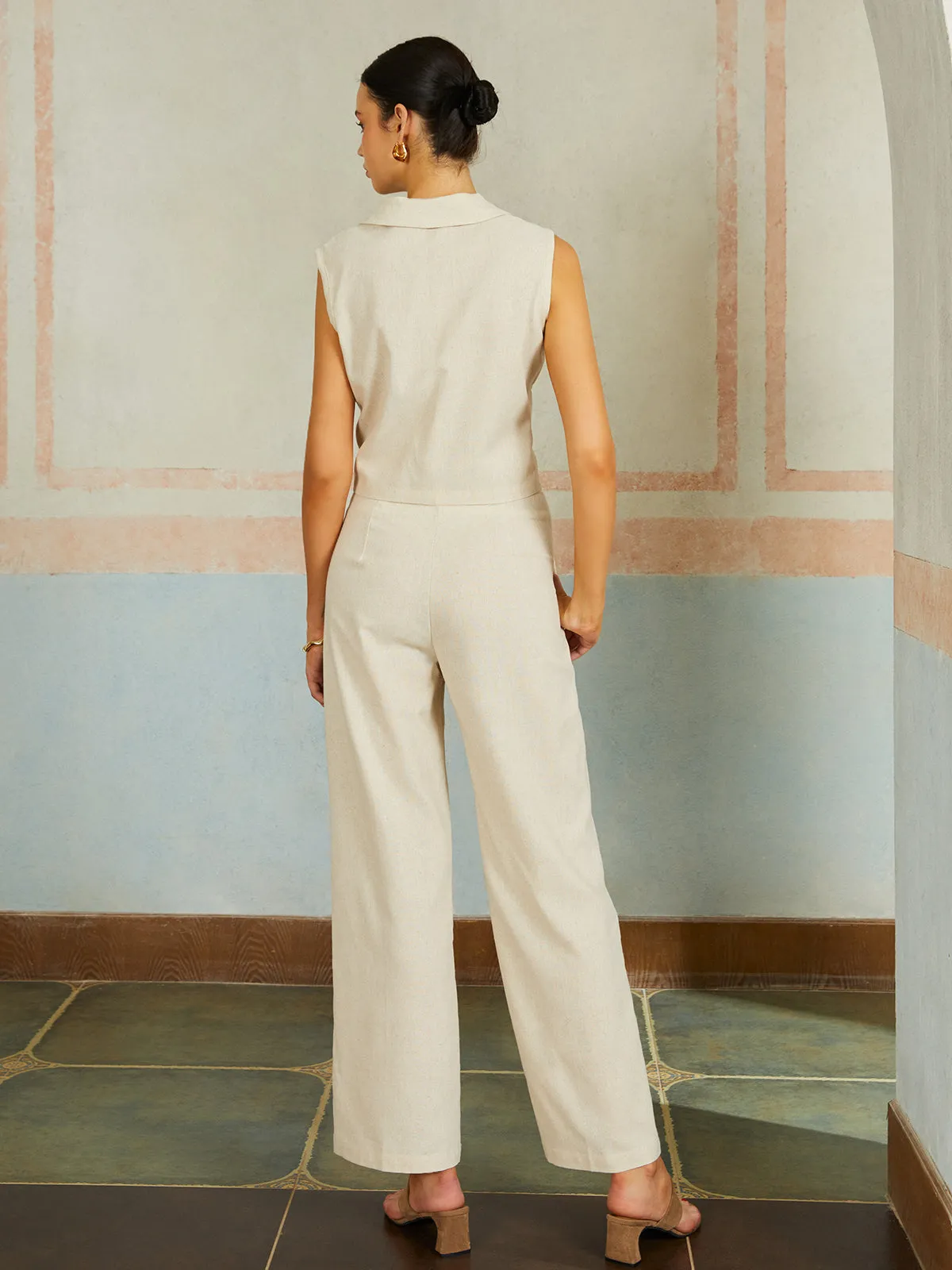 Casual Cotton & Linen Sleeveless Pants Set sold by COMMENSE product image thumbnail 4